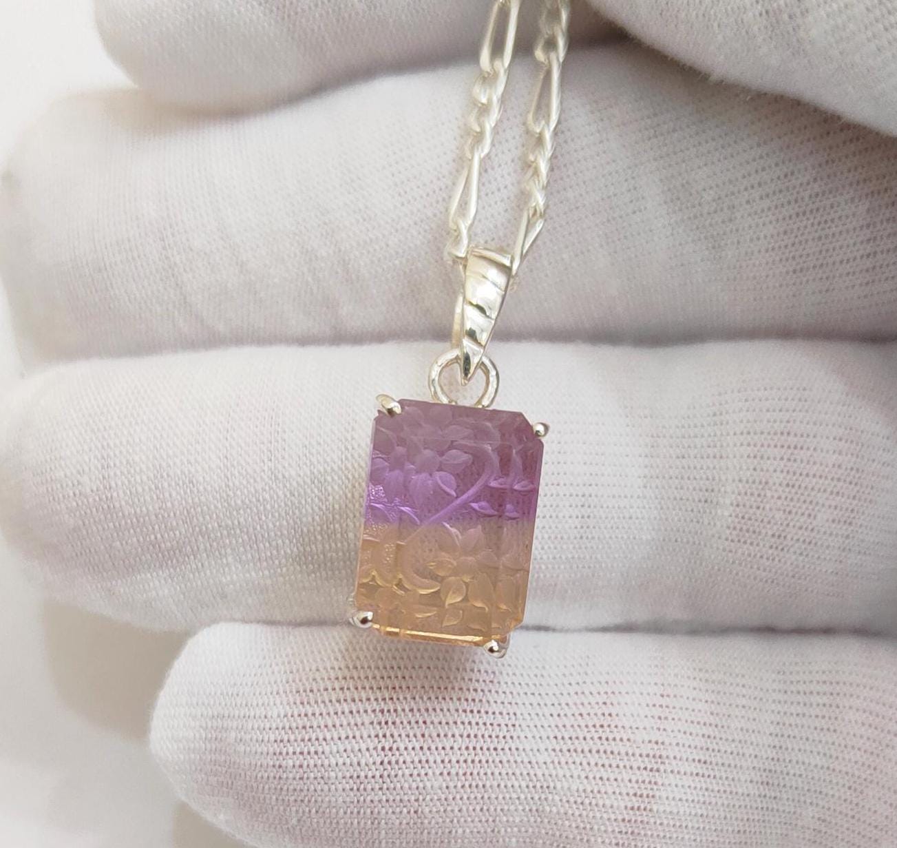 Natural Ametrine Pendant, Carved Ametrine Necklace, 925 Sterling Silver Necklace, Octagon Shape Ametrine Pendant Carving Ametrine Necklace Natural Ametrine Pendant, Carved Ametrine Necklace, 925 Sterling Silver Necklace, Octagon Shape Ametrine Pendant Carving Ametrine Necklace