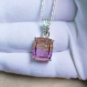 Natural Ametrine pendant, Carving Ametrine necklace, 925 Sterling Silver Necklace, Bi Color Ametrine, Cushion shape ametrine pendant