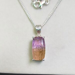 Natural Ametrine pendant, Carving Ametrine necklace, 925 Sterling Silver Necklace, Bi Color Ametrine, Cushion shape ametrine pendant
