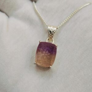 Natural Ametrine pendant, Carving Ametrine necklace, 925 Sterling Silver Necklace, Bi Color Ametrine, Cushion shape ametrine pendant