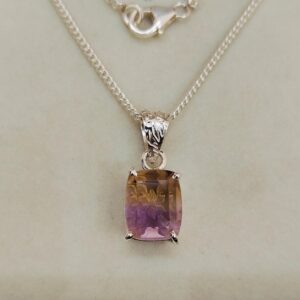 Natural Ametrine pendant, Carving Ametrine necklace, 925 Sterling Silver Necklace, Bi Color Ametrine, Cushion shape ametrine pendant