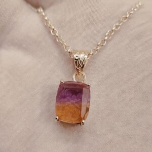 Natural Ametrine pendant, Carving Ametrine necklace, 925 Sterling Silver Necklace, Bi Color Ametrine, Cushion shape ametrine pendant
