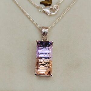 Natural Ametrine Concave cut Necklace, Ametrine pendant, 925 Sterling Silver Necklace, Bi Color Ametrine, Baguette shape ametrine pendant
