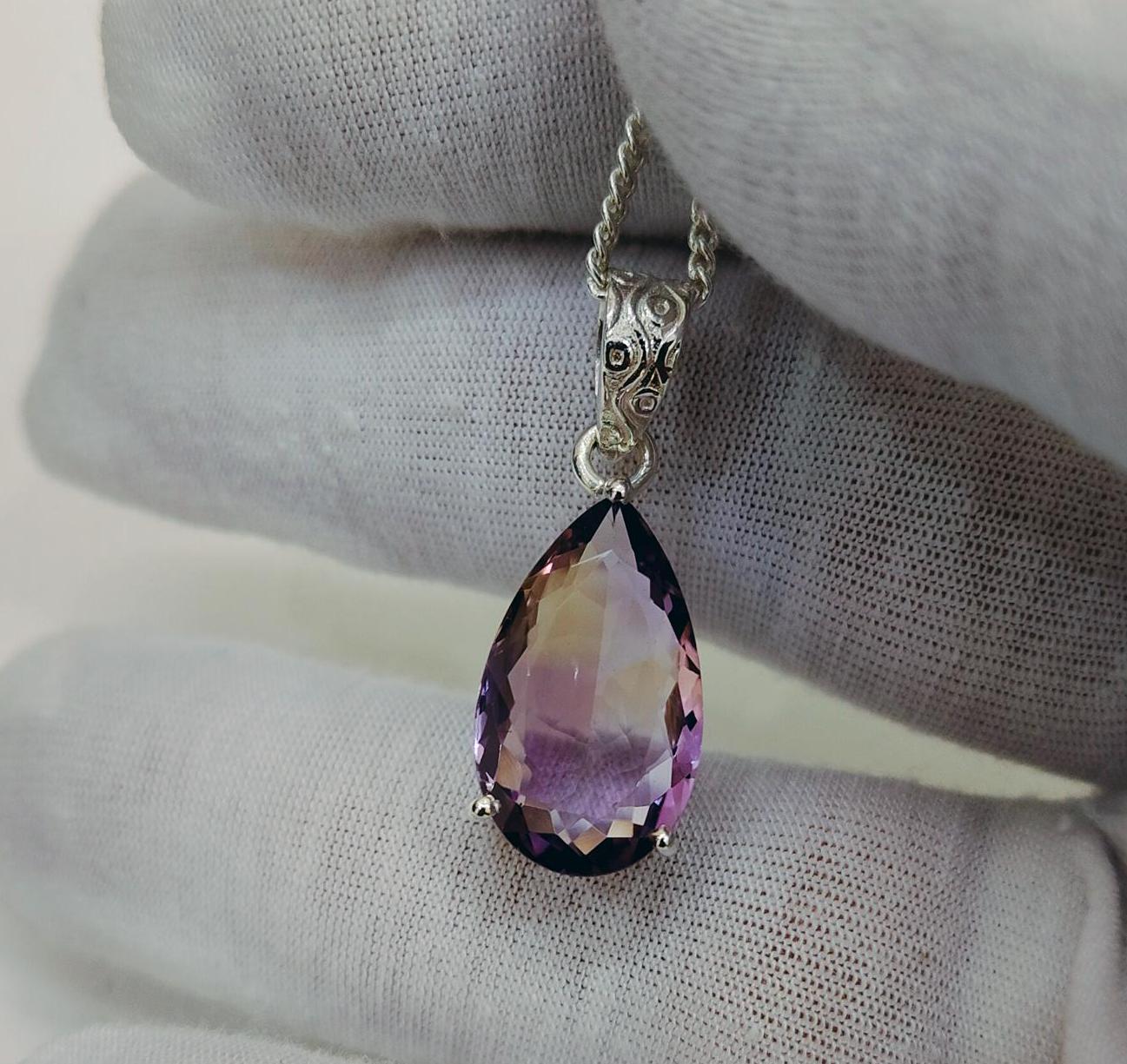 Natural Ametrine Pendant, Natural Ametrine Necklace, 11x18.5 Mm Ametrine, 925 Sterling Silver Necklace, Natural Pear Cut Ametrine Pendant Natural Ametrine Pendant, Natural Ametrine Necklace, 11x18.5 Mm Ametrine, 925 Sterling Silver Necklace, Natural Pear Cut Ametrine Pendant