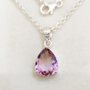 Natural Ametrine pendant, Natural ametrine necklace, 12x15 mm ametrine, 925 sterling silver necklace, natural pear cut ametrine pendant