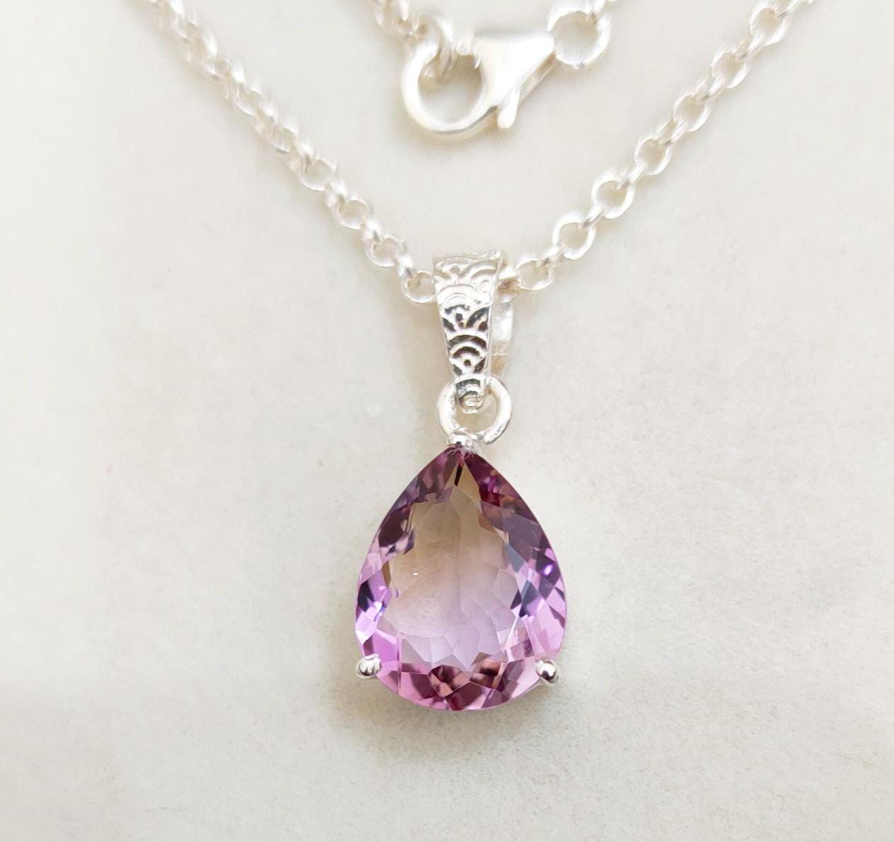 Natural Ametrine Pendant, Natural Ametrine Necklace, 12x15 Mm Ametrine, 925 Sterling Silver Necklace, Natural Pear Cut Ametrine Pendant