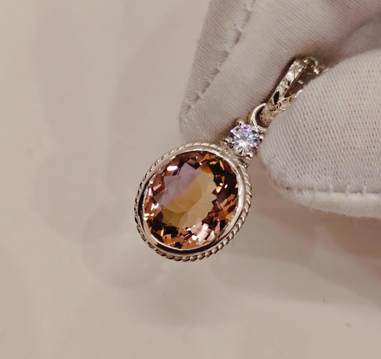 Natural Ametrine Pendant, Natural Ametrine Necklace, 925 Sterling Silver Necklace, Oval Cut Ametrine Pendant, Oval Cut Ametrine Necklace