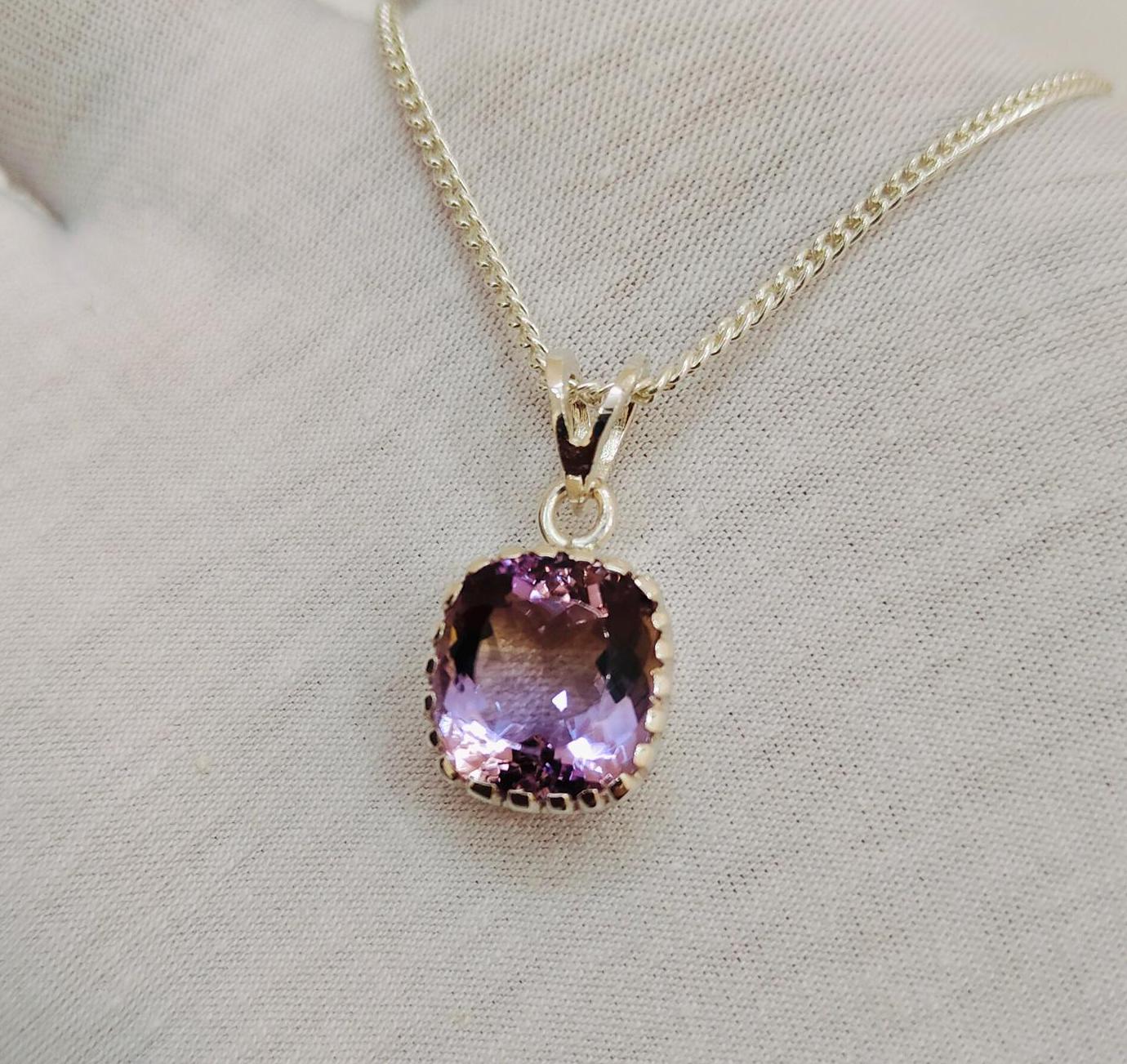 Natural Ametrine Pendant Ametrine Necklace 925 Sterling Silver Necklace Natural Cushion Cut Ametrine Necklace Long Cushion Ametrine Necklace