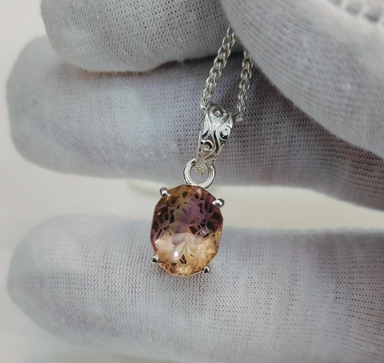 Natural Ametrine Pendant, Natural Ametrine Necklace, 925 Sterling Silver Necklace, Nat Cut Ametrine Pendant, Fancy Oval Ametrine Necklace