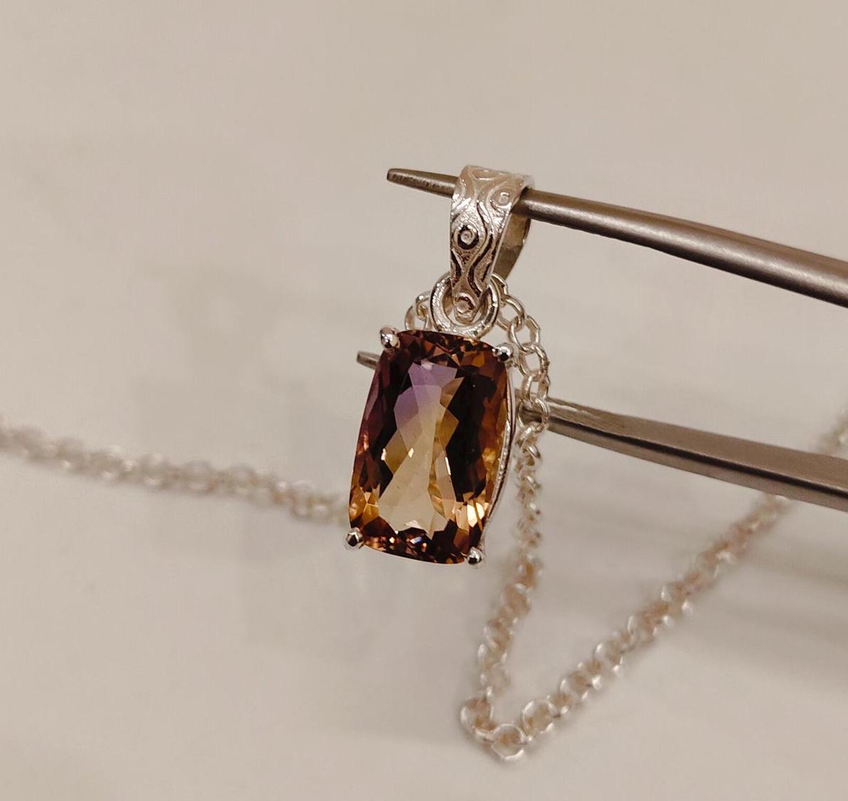 Natural Ametrine Pendant Ametrine Necklace 925 Sterling Silver Necklace Natural Cushion Cut Ametrine Necklace Long Cushion Ametrine Necklace