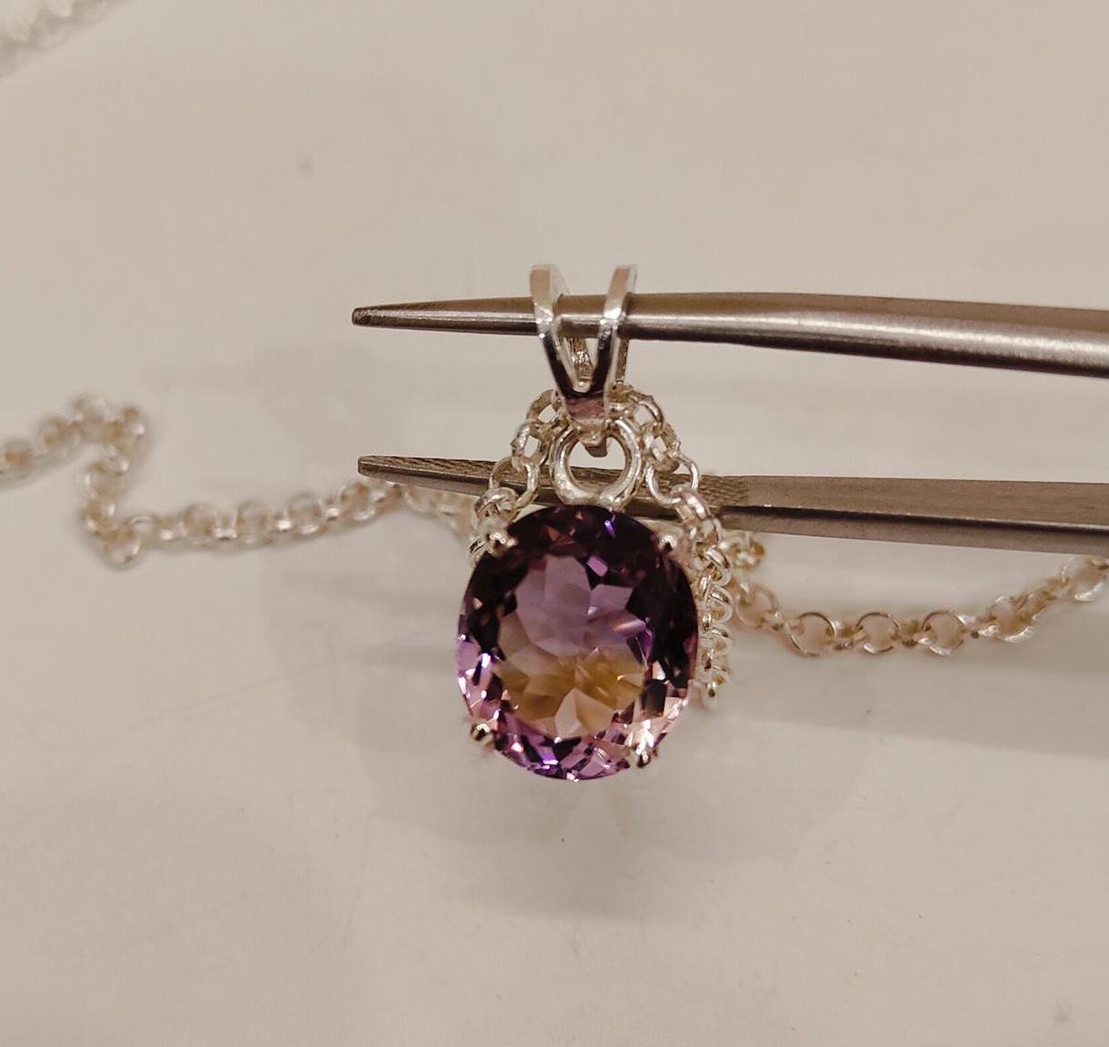 Natural Ametrine Pendant, Natural Ametrine Necklace, 925 Sterling Silver Necklace, Oval Cut Ametrine Pendant, Oval Cut Ametrine Necklace