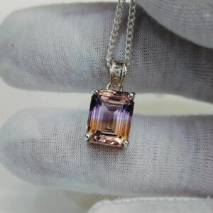 Natural Ametrine pendant, Ametrine Necklace Concave cut Ametrine, 925 Sterling Silver Necklace, Bi Color Ametrine, Octagon ametrine pendant