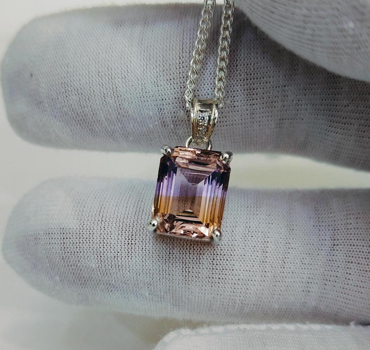 Natural Ametrine Pendant, Ametrine Necklace Concave Cut Ametrine, 925 Sterling Silver Necklace, Bi Color Ametrine, Octagon Ametrine Pendant Natural Ametrine Pendant, Ametrine Necklace Concave Cut Ametrine, 925 Sterling Silver Necklace, Bi Color Ametrine, Octagon Ametrine Pendant