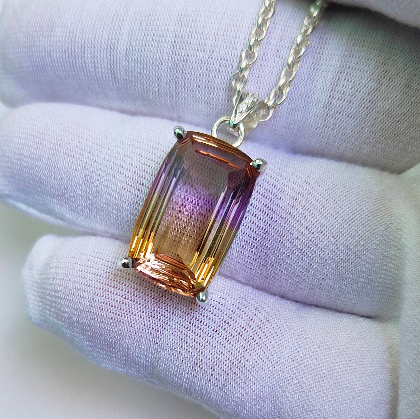 Natural Ametrine Pendant, Ametrine Necklace, Concave Cut Ametrine, Sterling Silver Necklace, Bi Color Ametrine, Cushion Cut Ametrine Pendant Natural Ametrine Pendant, Ametrine Necklace, Concave Cut Ametrine, Sterling Silver Necklace, Bi Color Ametrine, Cushion Cut Ametrine Pendant