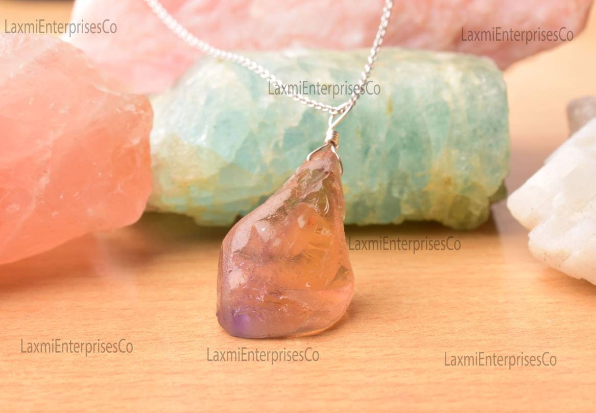 Natural Raw Ametrine Pendant In 925 Sterling Silver, Gemstone Necklace, Raw Shape Pendant, Silver Jewelry, Dainty Stone Pendant, Gift Her