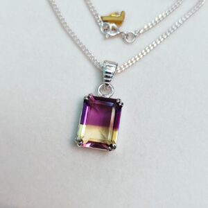 Ametrine necklace, Ametrine pendant, 925 sterling silver necklace, Ametrine Doublet Quartz pendant, octagon ametrine necklace bi color stone