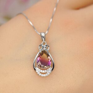 Ametrine Necklace - 925 Sterling Silver Teardrop Flower Lab Created Ametrine Pendant