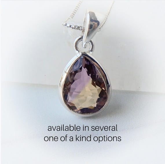 Ametrine Necklace Sterling Silver • Amethyst & Citrine Stone In One Pendant • November Birthstone Jewelry • February Birthstone Jewelry