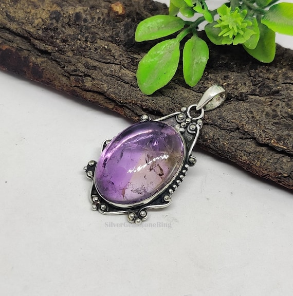 Ametrine Pendent, 925 Sterling Silver Pendant: Oval Gemstone Necklace Ametrine Pendent, 925 Sterling Silver Pendant: Oval Gemstone Necklace