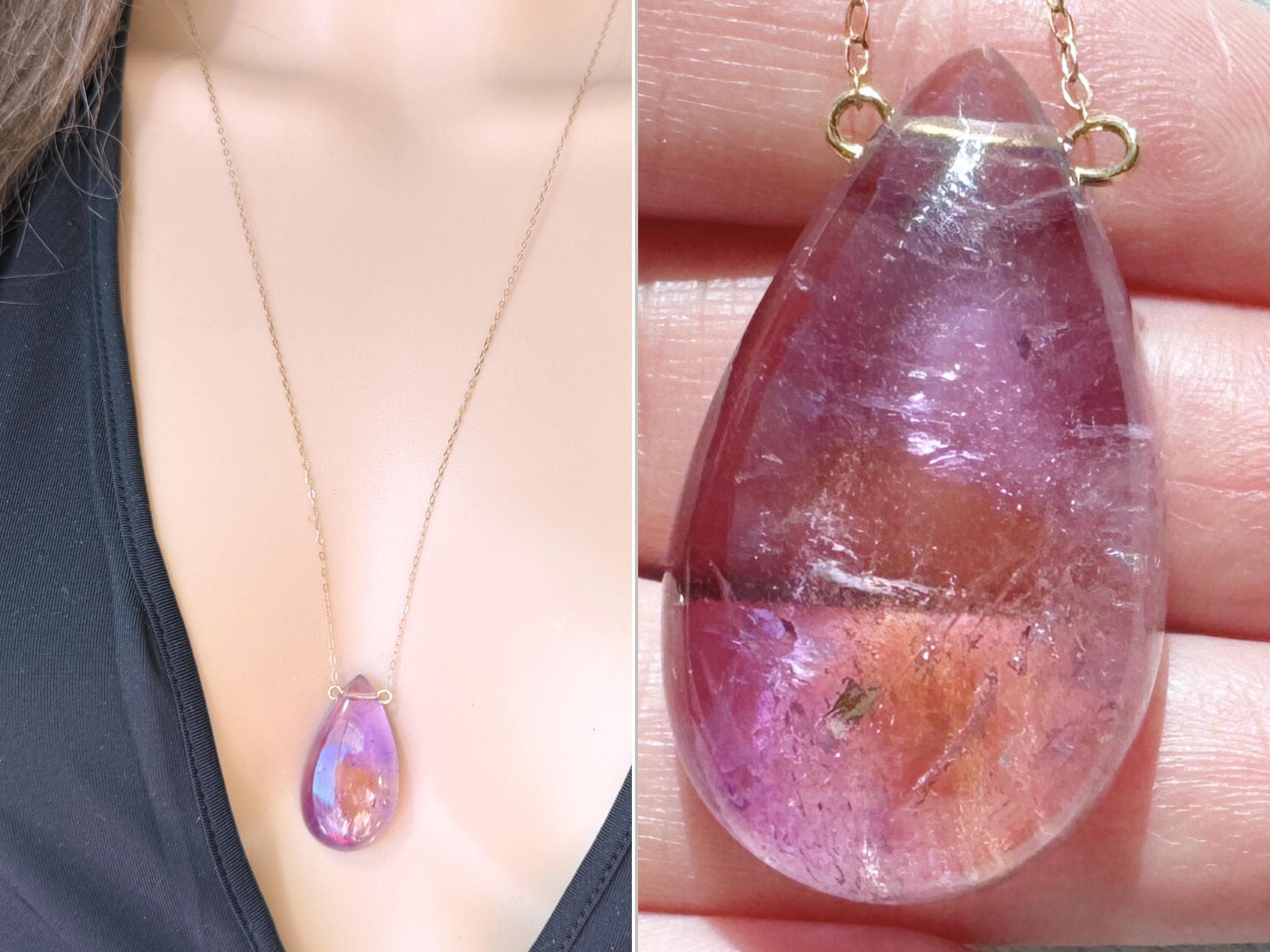 Raw Ametrine Necklace, Ametrine Crystal Pendant Necklace Gold, Purple Stone Necklace, Raw Stone Necklace, Real Ametrine Jewelry Actual Stone