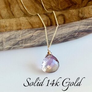 Ametrine Solid 14k Gold Teardrop Necklace, Ametrine Teardrop Pendant, Real Solid 14k Purple Ametrine Pendant, Gift for mother, February gift
