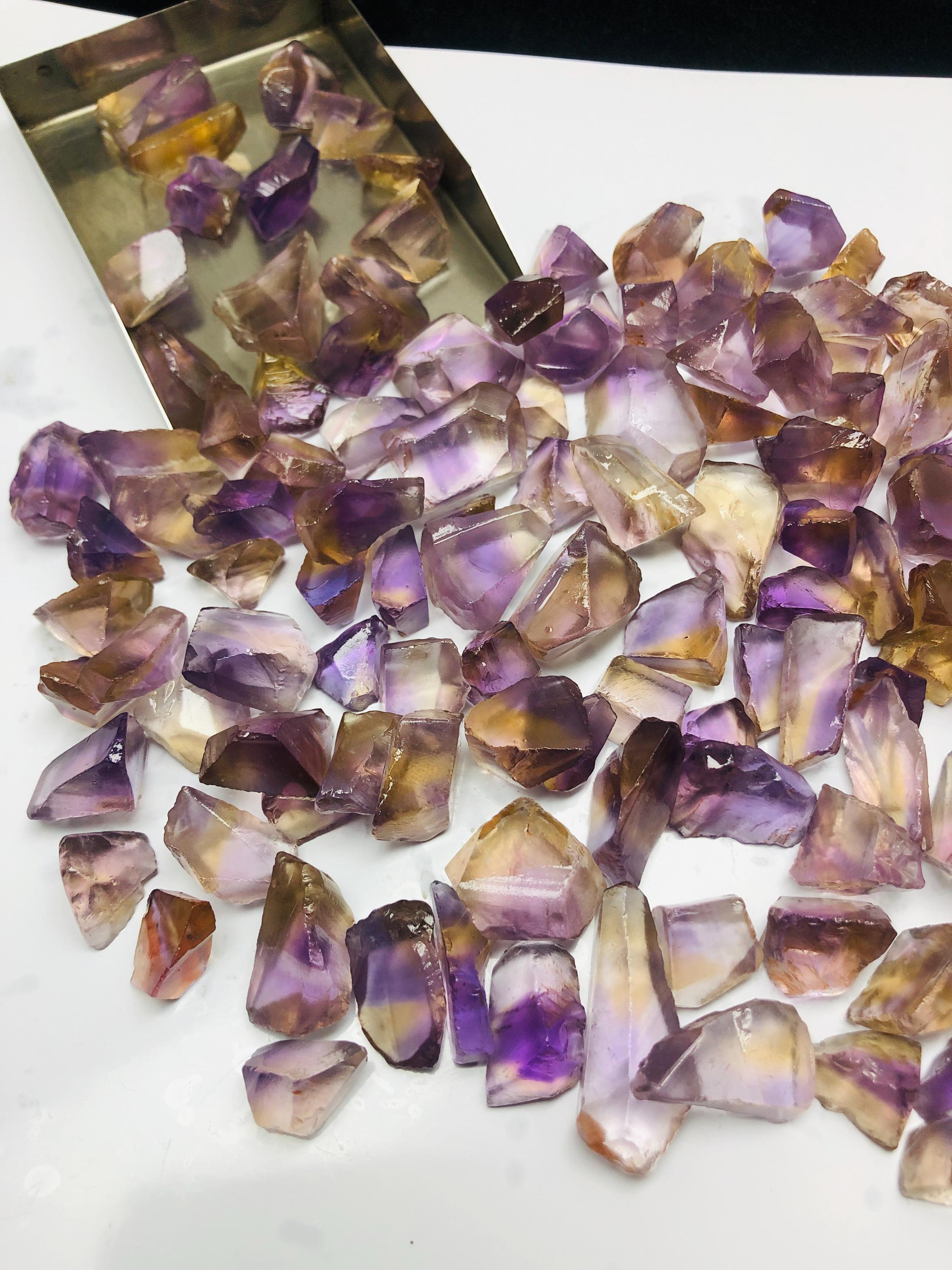 Dual Color Ametrine Rough Lot | Transparent Natural Crystal 14-18mm