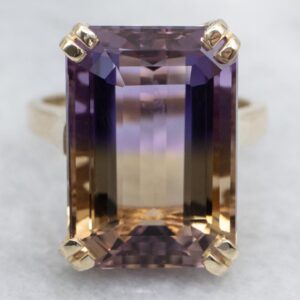 10K Gold Ametrine Cocktail Ring, Emerald Cut Gemstone, Vintage Jewelry