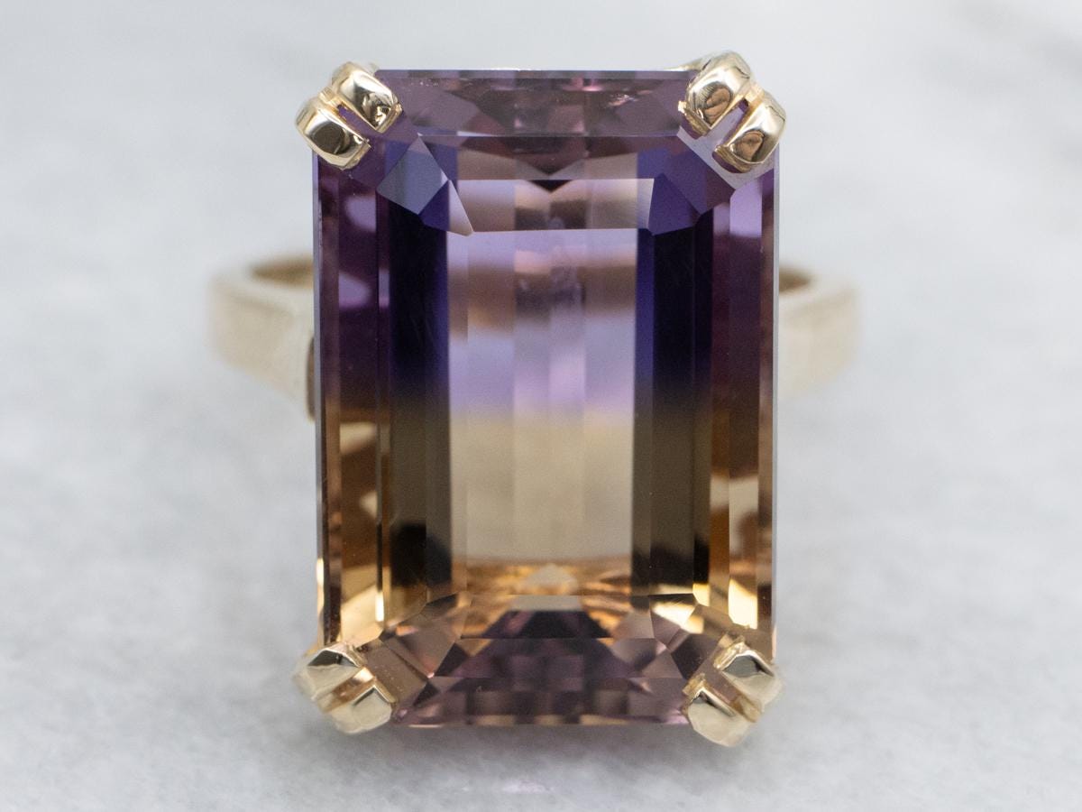 10k Gold Ametrine Cocktail Ring, Emerald Cut Gemstone, Vintage Jewelry