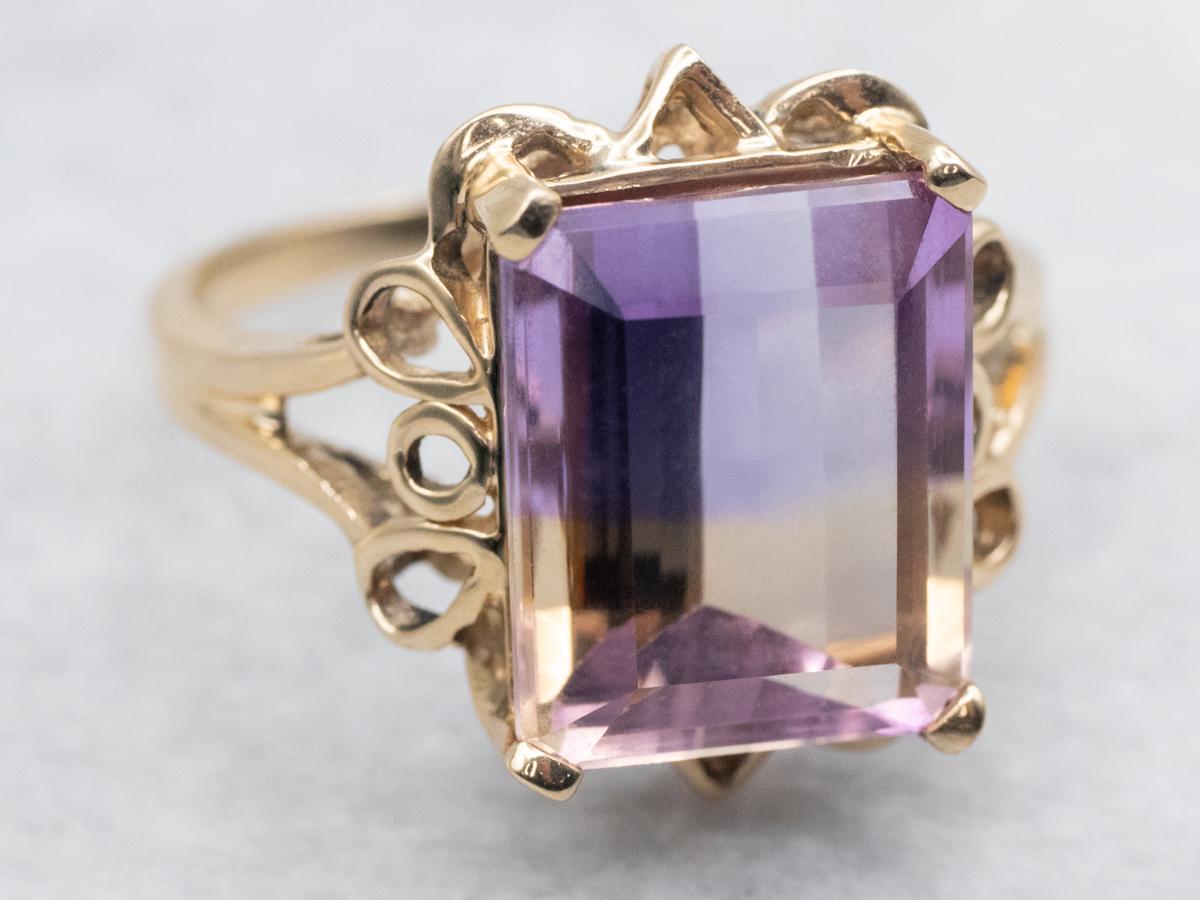 10k Yellow Gold Emerald Cut Ametrine Cocktail Ring