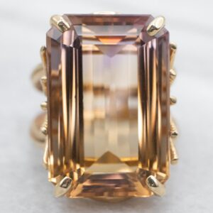 14K Gold Ametrine Cocktail Ring, Emerald Cut Gemstone 14K Gold Ametrine Cocktail Ring, Emerald Cut Gemstone