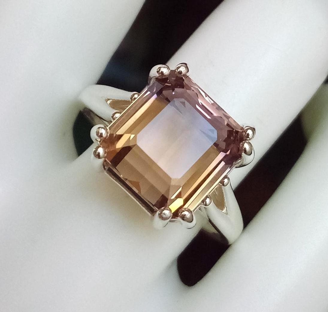 5.58ct Octagon Natural Ametrine Ring Sterling Silver Solitaire Size 8