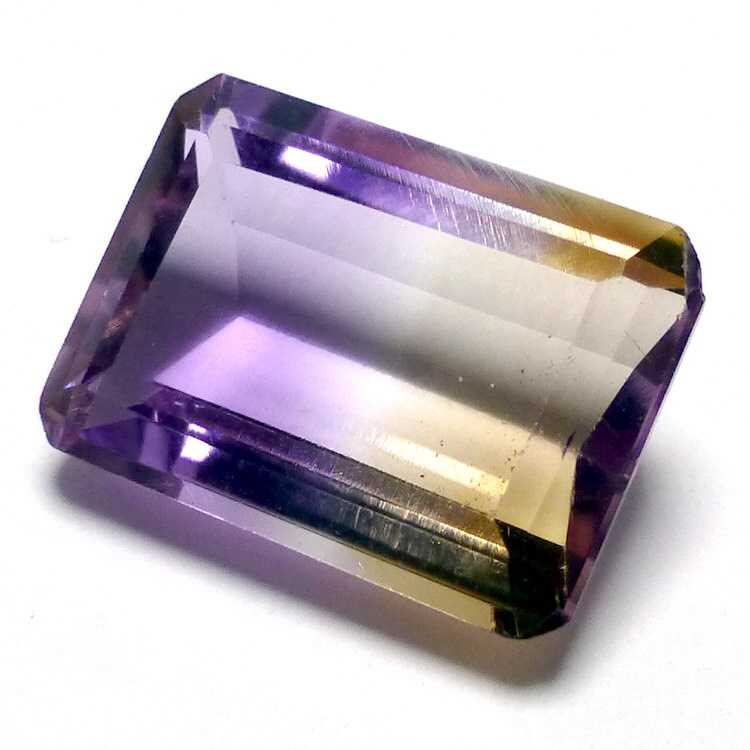 7.285 Carats Ametrine Gemstone Beautiful Emerald Cut Facetted Bi-color Engagement Ring Wedding Birthday Anniversary Amethyst Citrine
