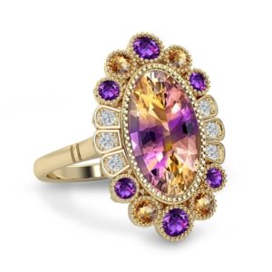 Bio Color Ametrine Engagement Ring For Women 925 Sterling Silver Statement Ring  For Women Cocktail Ring Unique Ametrine Large Gemstone Ring