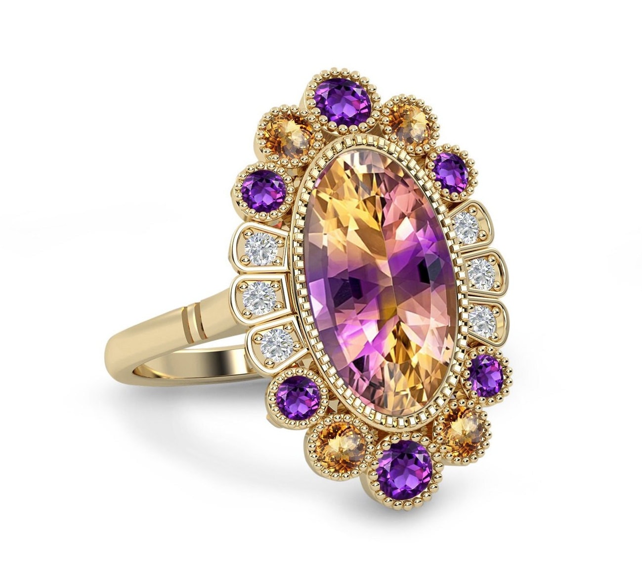 Bio Color Ametrine Engagement Ring For Women 925 Sterling Silver Statement Ring  For Women Cocktail Ring Unique Ametrine Large Gemstone Ring