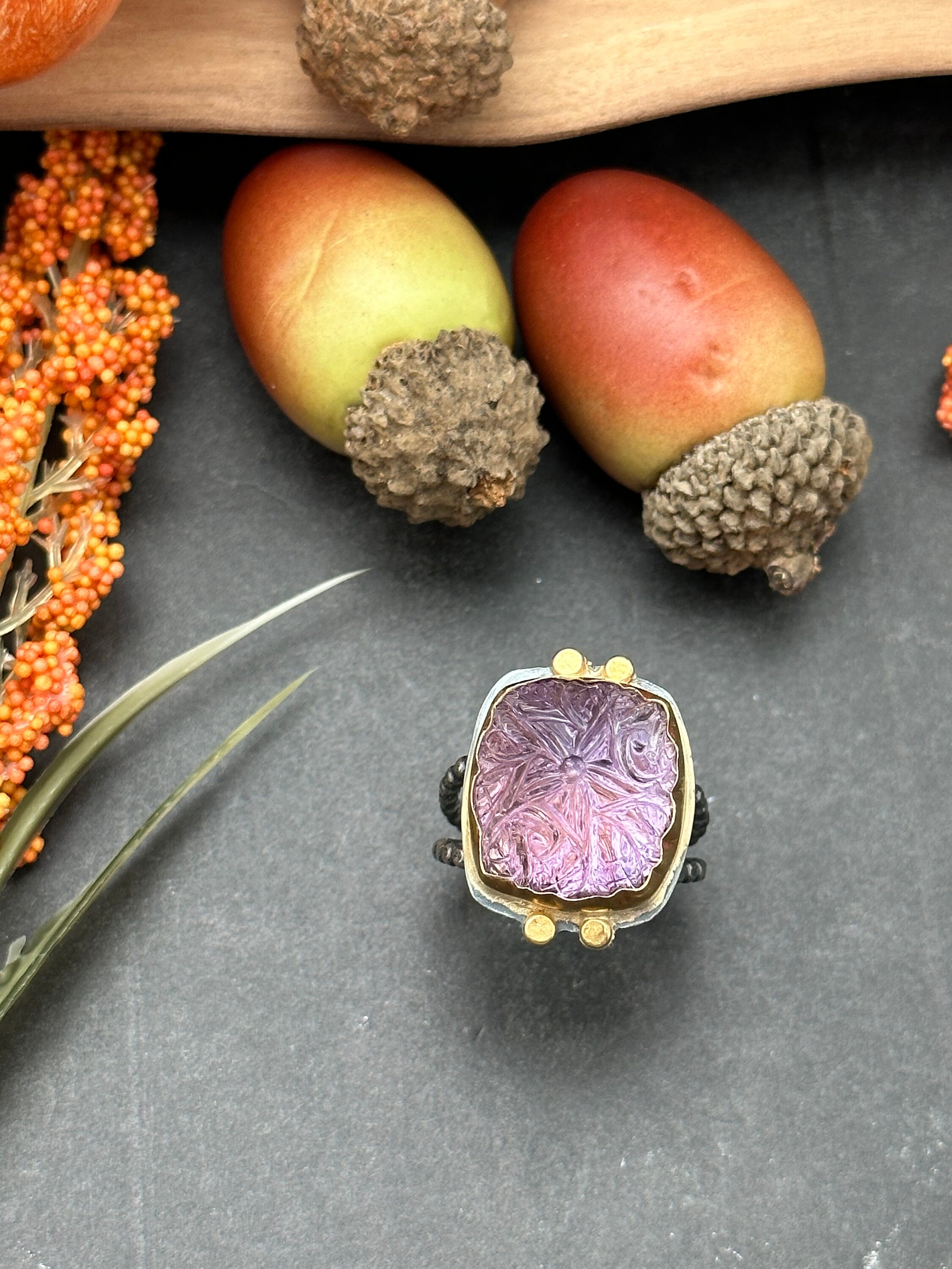 Carved Ametrine Mixed Metals Statement Ring