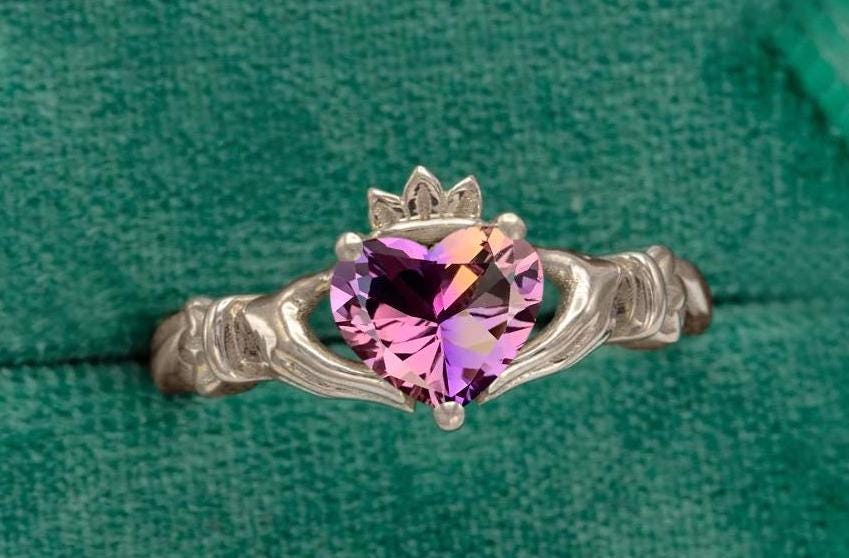Claddagh Style Ametrine Engagement Ring For Women Heart Shaped Ametrine Wedding Ring Vintage Bridal Promise Ring Anniversary Gift For Her