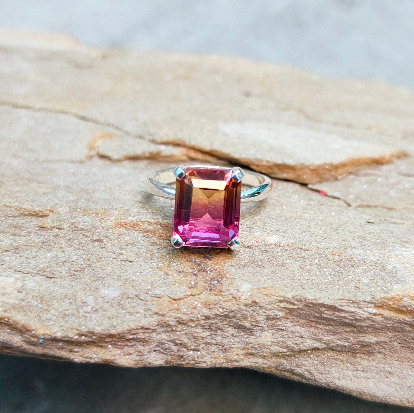 Ametrine Doublet Quartz Ring, 925 Sterling Silver Ring, Octagon Cut Ametrine Ring, Ametrine Silver Ring, Bi Color Stone Ring, Ring For Gift
