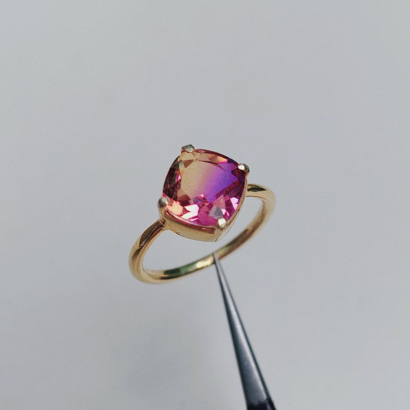 Ametrine Doublet Quartz Ring, 925 Sterling Silver Ring, Cushion Cut Ametrine Ring, Ametrine Silver Ring, Bi Color Stone Ring, Ring For Gift