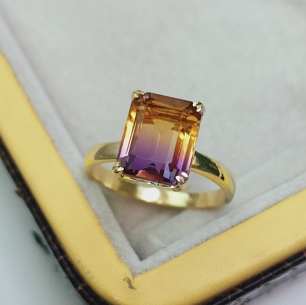 Ametrine Doublet Quartz Ring, 925 Sterling Silver Ring, Octagon Cut Ametrine Ring, Ametrine Silver Ring, Wedding Ring, Ring For Gift