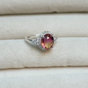 Ametrine doublet quartz Ring, 925 sterling Silver Ring, oval cut Ametrine quartz Ring, ametrine halo ring Bi color stone ring, ring for gift