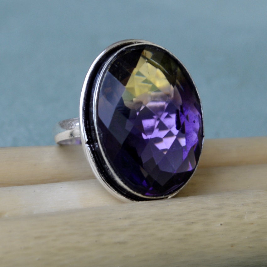 Handmade Rose Cut Ametrine Quartz Ring: Sterling Silver Gemstone Jewelry