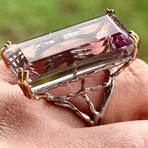 Huge! 62 Ct Bolivian Ametrine Ring, 925 Sterling Silver, White Gold Plate, Size 8