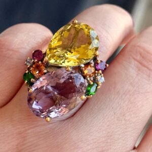 Luxe Brazilian Lemon Quartz Ring, Ametrine, Gold Plate, 925 Sterling Silver, Size 8
