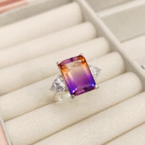 Ametrine Moissanite Ring, octagon cut Ametrine quartz Ring, 925 sterling Silver Ring Bi color Ametrine ring, Ametrine Doublet Quartz Ring