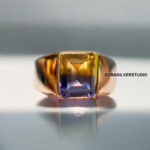Natural Ametrine Ring, 22k Gold Vermeil over Sterling Silver, Two-Tone Purple and Yellow Gemstone, Gemstone Jewelry, Unisex Statement Ring
