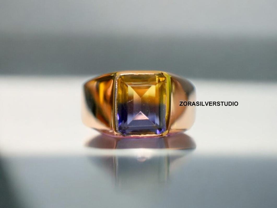 Natural Ametrine Ring, 22k Gold Vermeil Over Sterling Silver, Two-tone Purple And Yellow Gemstone, Gemstone Jewelry, Unisex Statement Ring