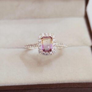 Natural Ametrine Ring, 925 sterling Silver Ring, octagon cut ametrine ring, ametrine silver ring, Natural Ametrine Halo Ring, Wedding Ring
