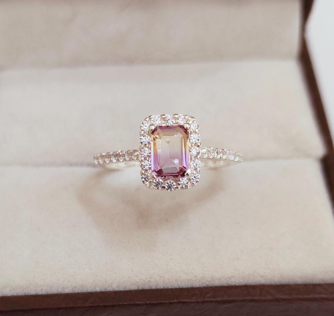 Natural Ametrine Ring, 925 Sterling Silver Ring, Octagon Cut Ametrine Ring, Ametrine Silver Ring, Natural Ametrine Halo Ring, Wedding Ring Natural Ametrine Ring, 925 Sterling Silver Ring, Octagon Cut Ametrine Ring, Ametrine Silver Ring, Natural Ametrine Halo Ring, Wedding Ring