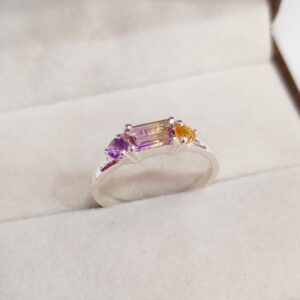 Natural Ametrine Ring, 925 sterling Silver Ring, Octagon ametrine ring, Round amethyst and citrine ring, Bi color Ametrine ring