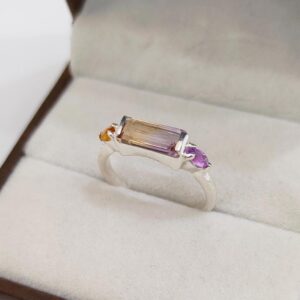 Natural Ametrine Ring, 925 sterling Silver Ring, Baguette ametrine ring, marquise amethyst and citrine ring, Bi color Ametrine ring